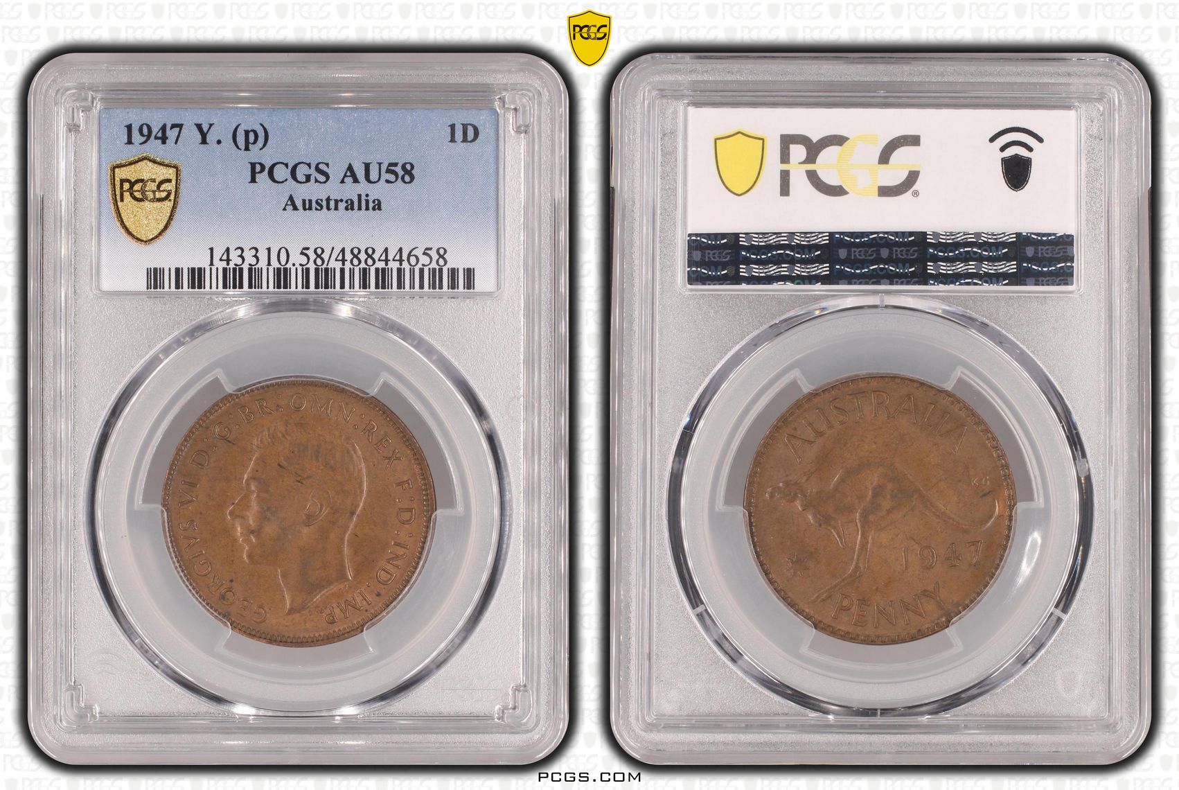 George VI, Penny, 1947-Y., PCGS AU58BN