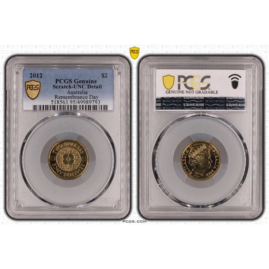 Remembrance Day, Two Dollar, 2012, PCGS Genuine  - UNC Details (95 - Scratch)