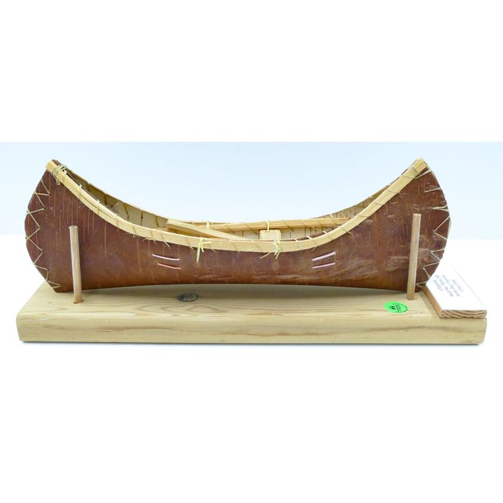 Paul Therrien (Chippewa) Bark Canoe Model on Stand 15''