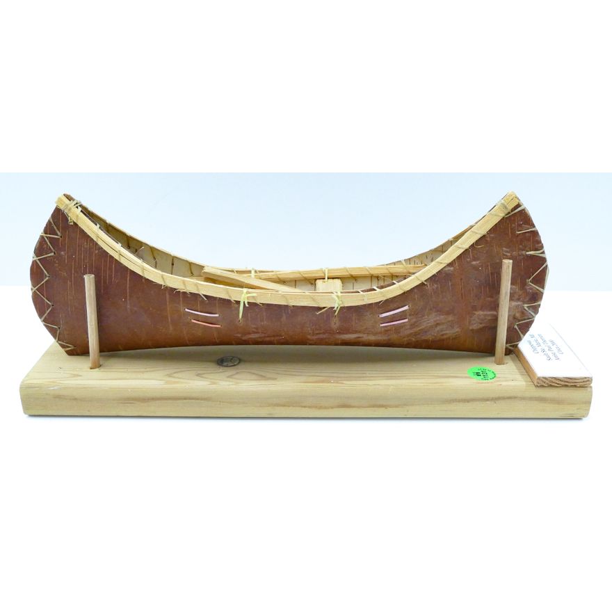 Paul Therrien (Chippewa) Bark Canoe Model on Stand 15''
