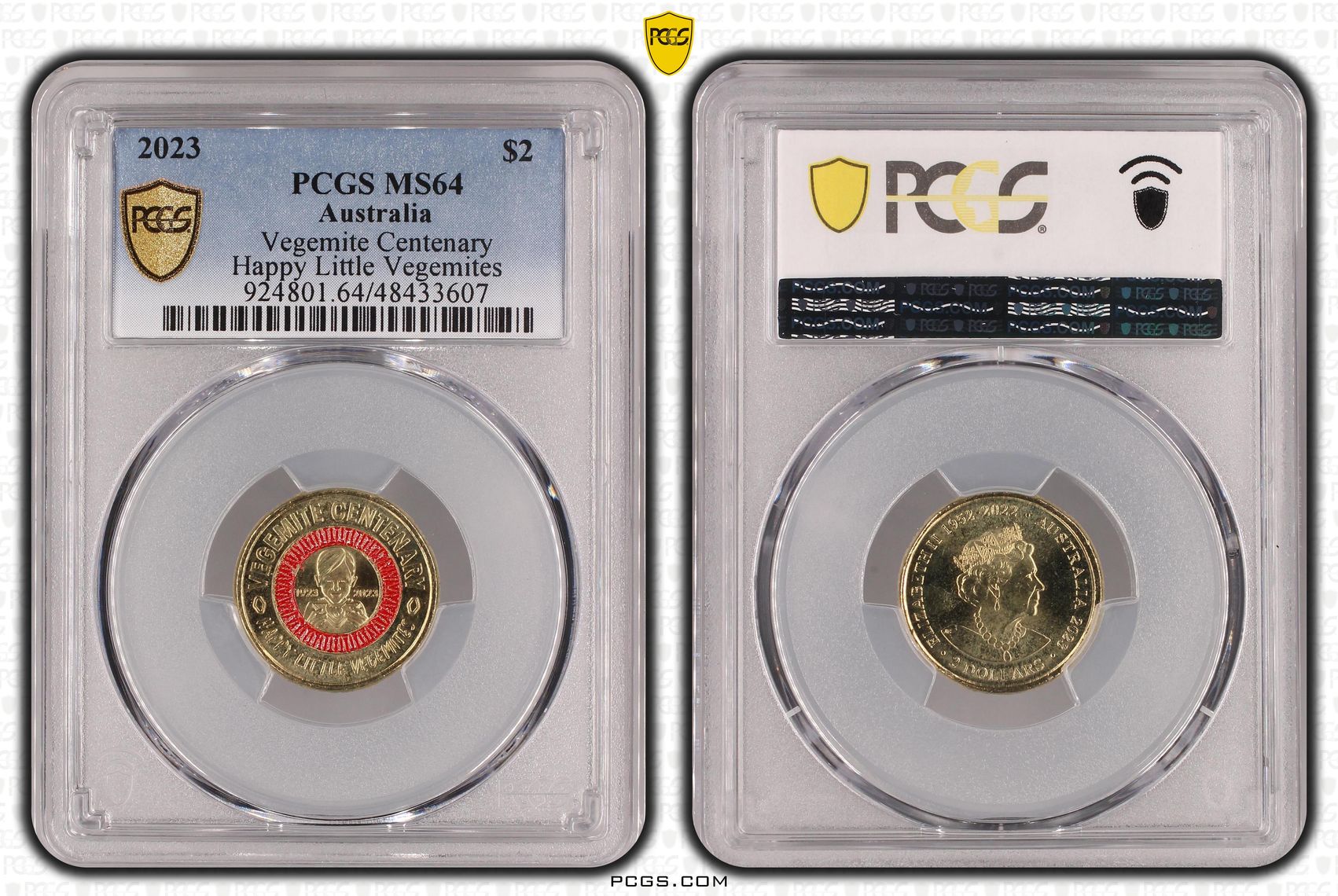 Elizabeth II, Vegemite Centenary - Happy Little Vegemites, Two Dollar, 2023, PCGS MS64