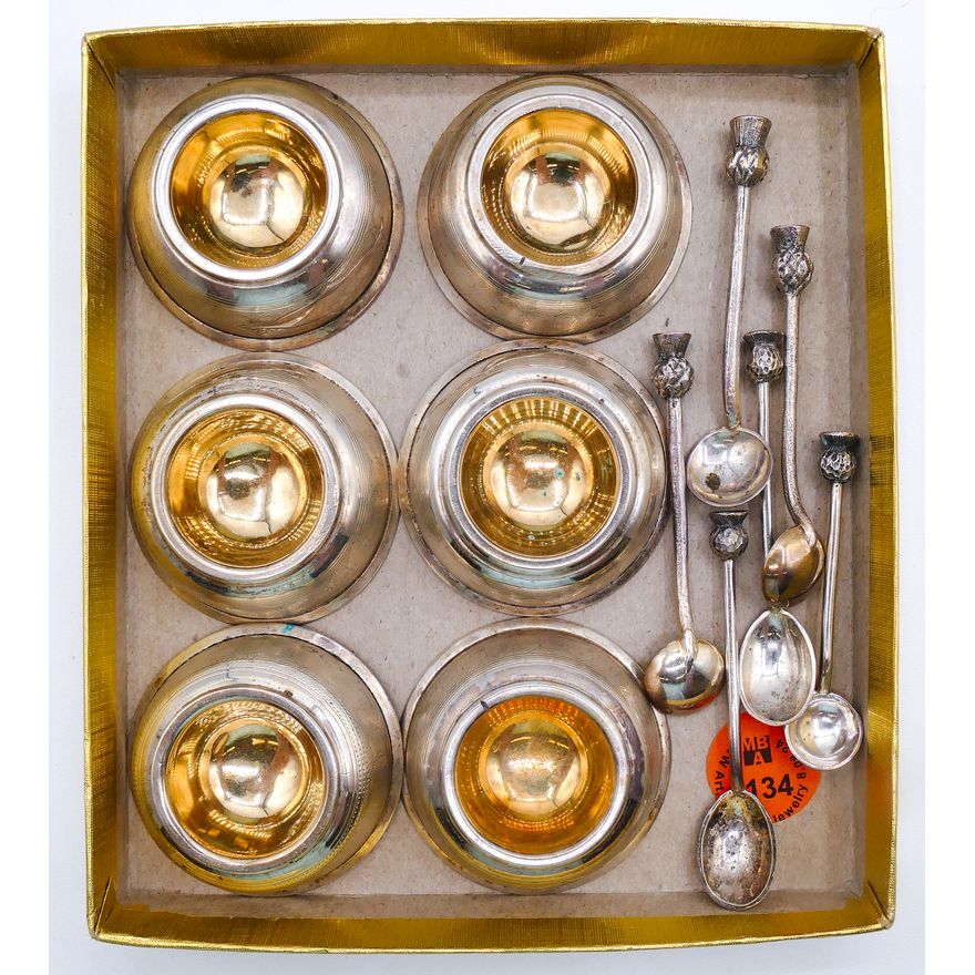 Box Antique Coin Silver Salt Sets - 107 grams TW