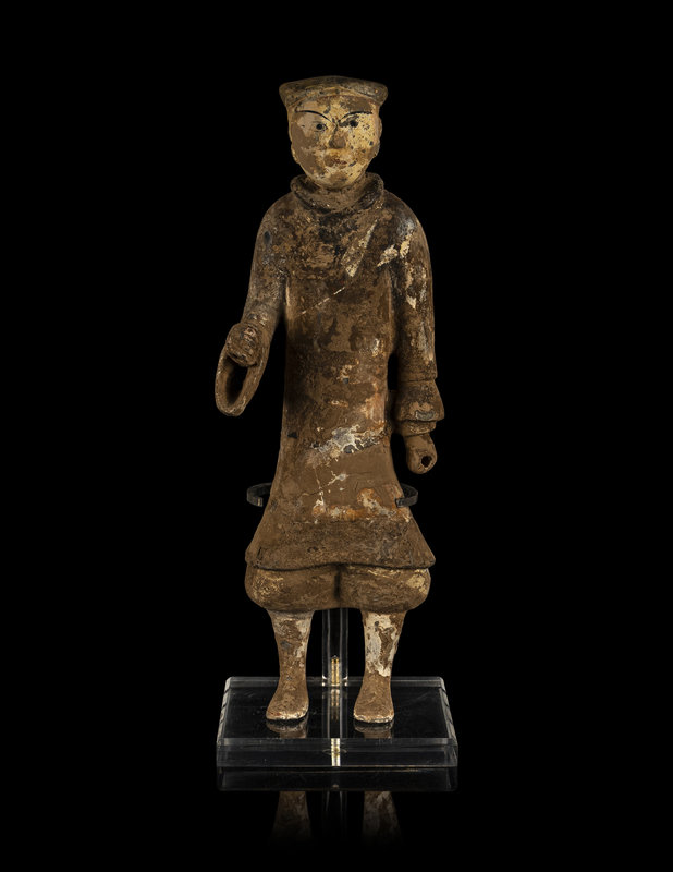 A Chinese Painted Grey Pottery Figure of a Figure