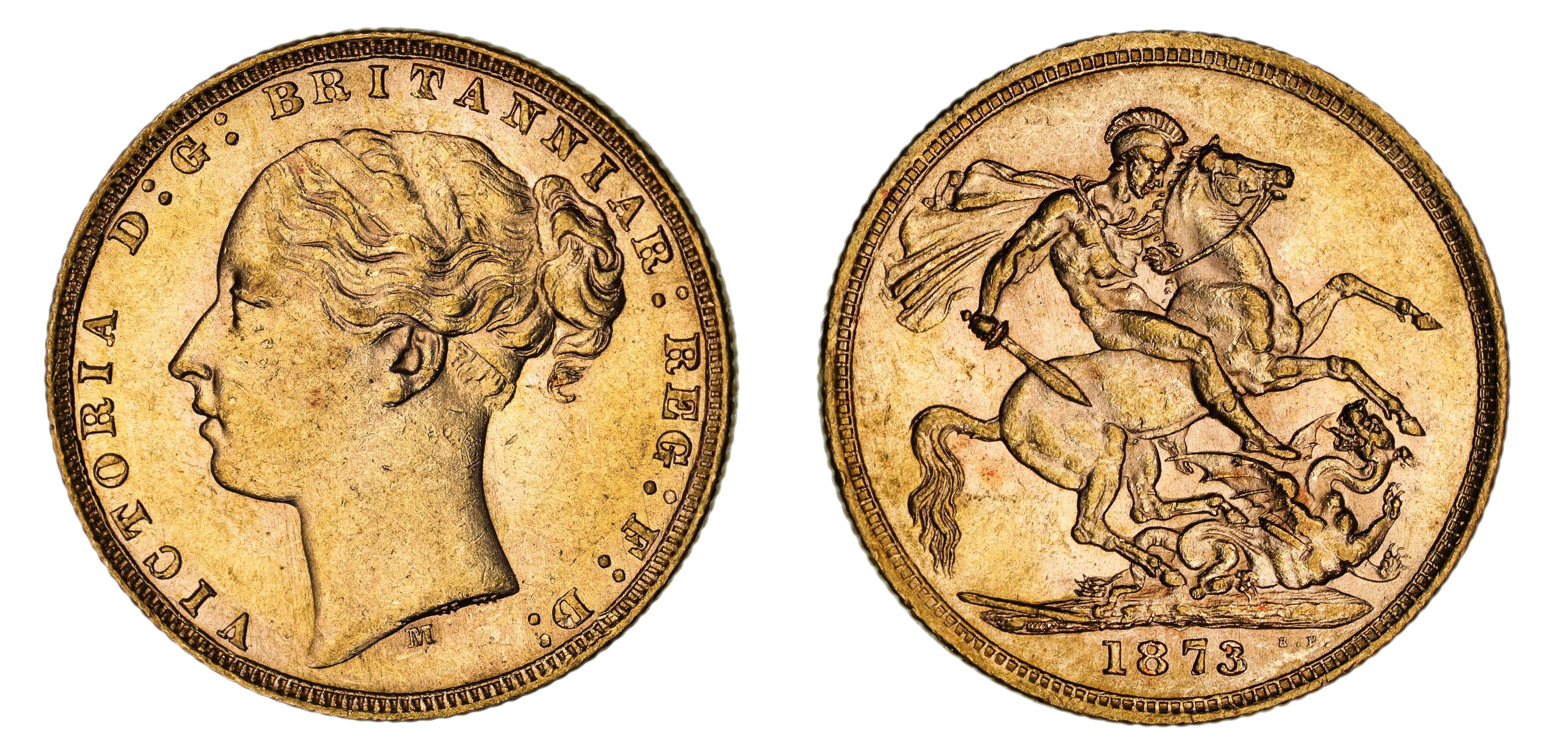 Victoria, St. George Reverse - Melbourne Mint - Young, Sovereign, 1873, EF