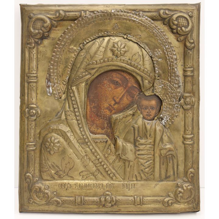 Antique Russian Kazan Mother of God Oklad Icon