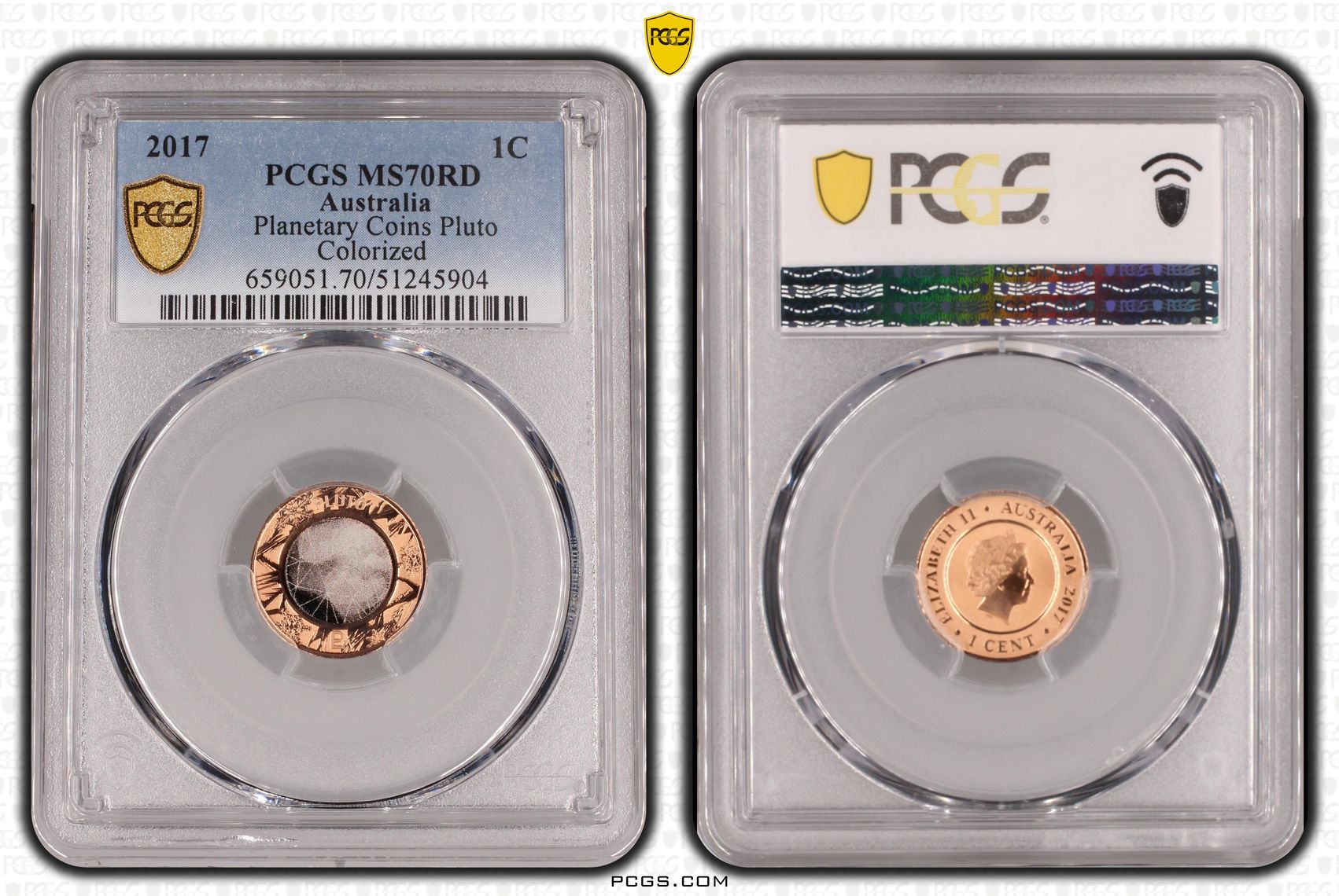 2017 Aus 1 Cent Planetary Coins Pluto Colorized PCGS MS70RD
