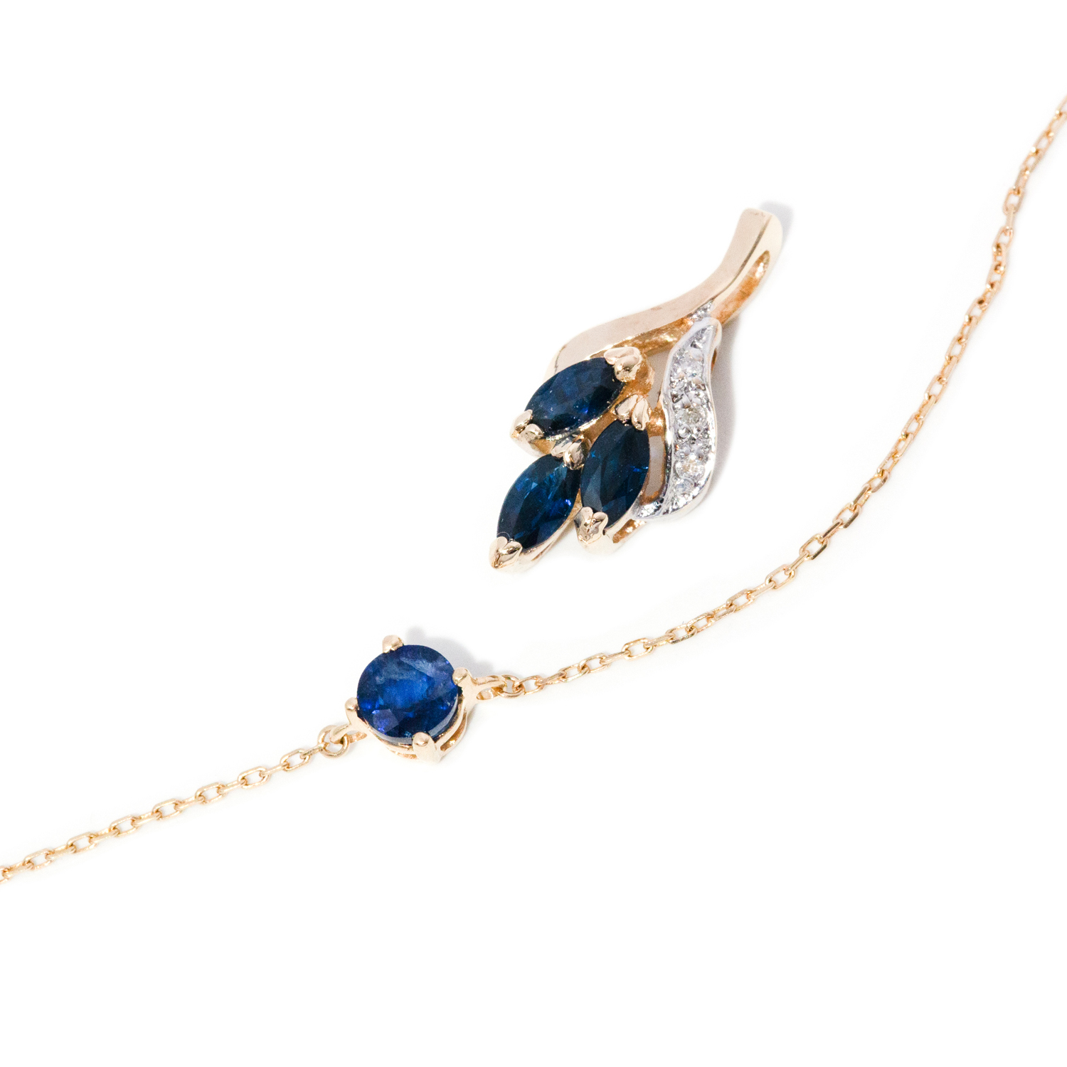 Sapphire Bracelet in 10ct Gold &, Sapphire & Diamond Pendant in 9ct Gold