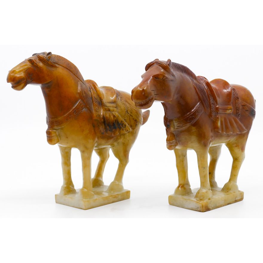 Pair Chinese Carved Jade Horse Figures 6''x8''