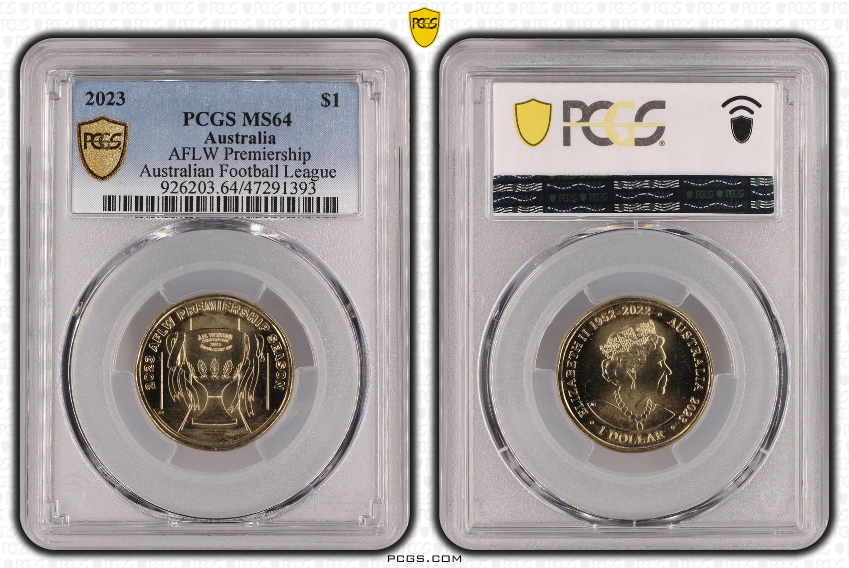 Elizabeth II, AFL- AFLW Premiership, One Dollar, 2023, PCGS MS64