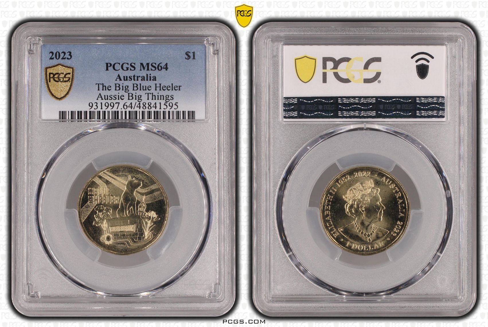 316 · Elizabeth II, The Big Blue Heeler Aussie Big Things , One Dollar, 2023, PCGS MS64