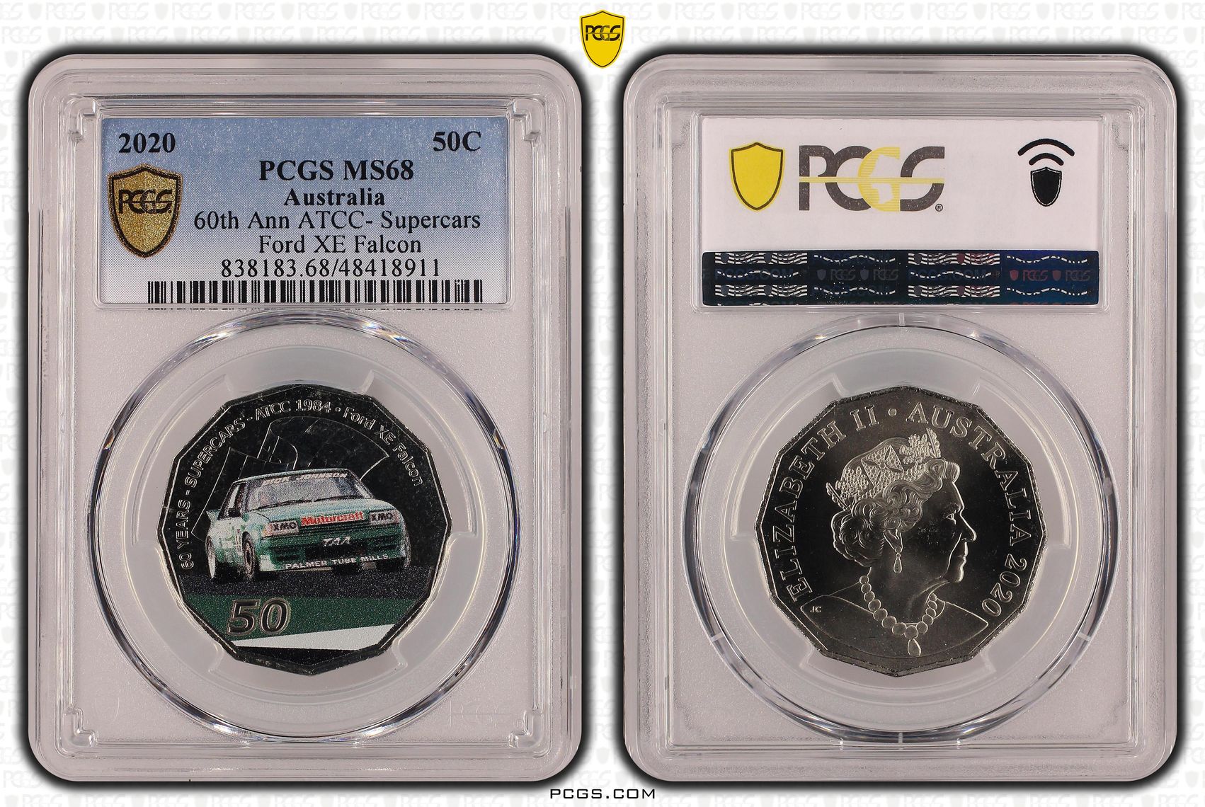 60th Ann ATCC- Supercars Ford XE Falcon , Fifty Cent, 2020, PCGS MS68