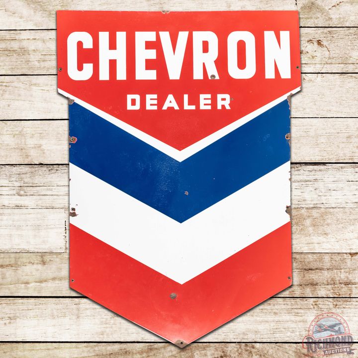 Chevron Gasoline Dealer Die Cut SS Porcelain Sign