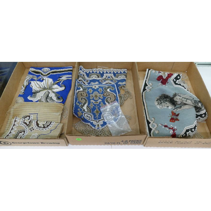 5pc Victorian Beaded & Needlepoint Panels - largest 24'' (#105)