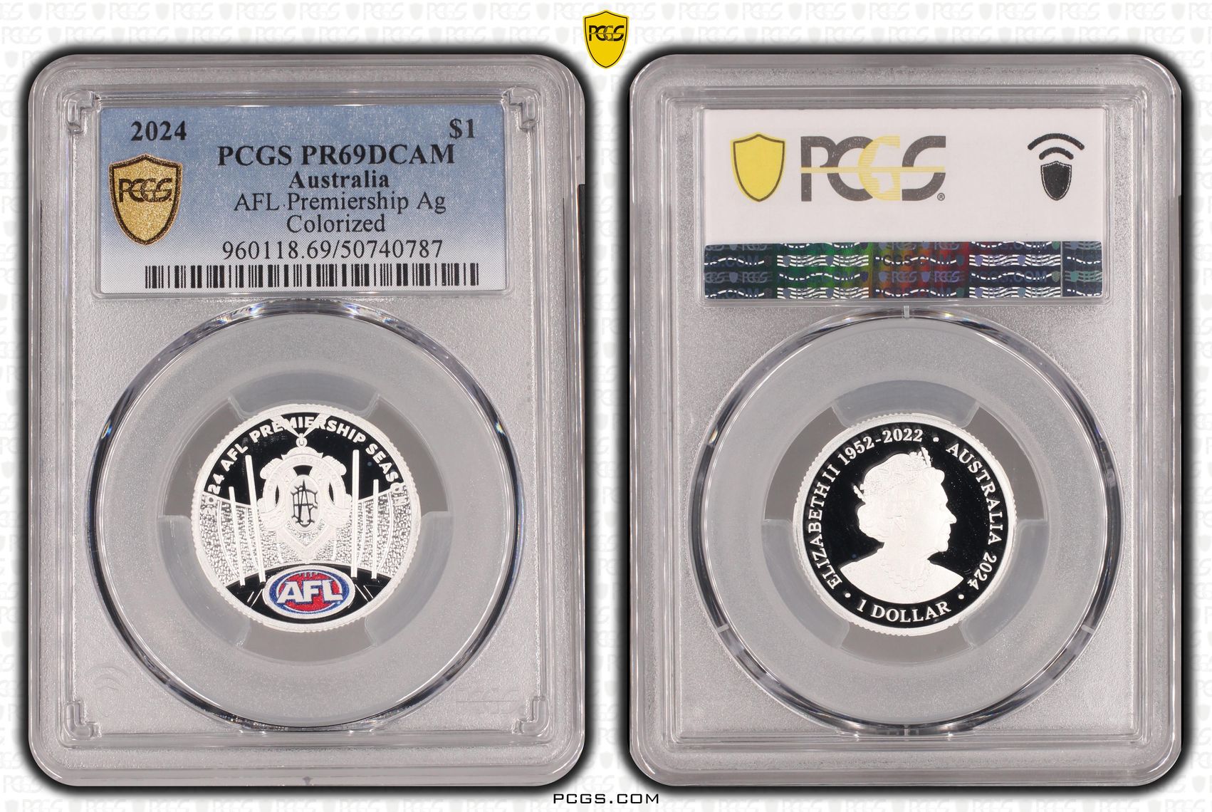 AFL Premiership Ag Colorized , One Dollar, 2024, PCGS PR69DCAM