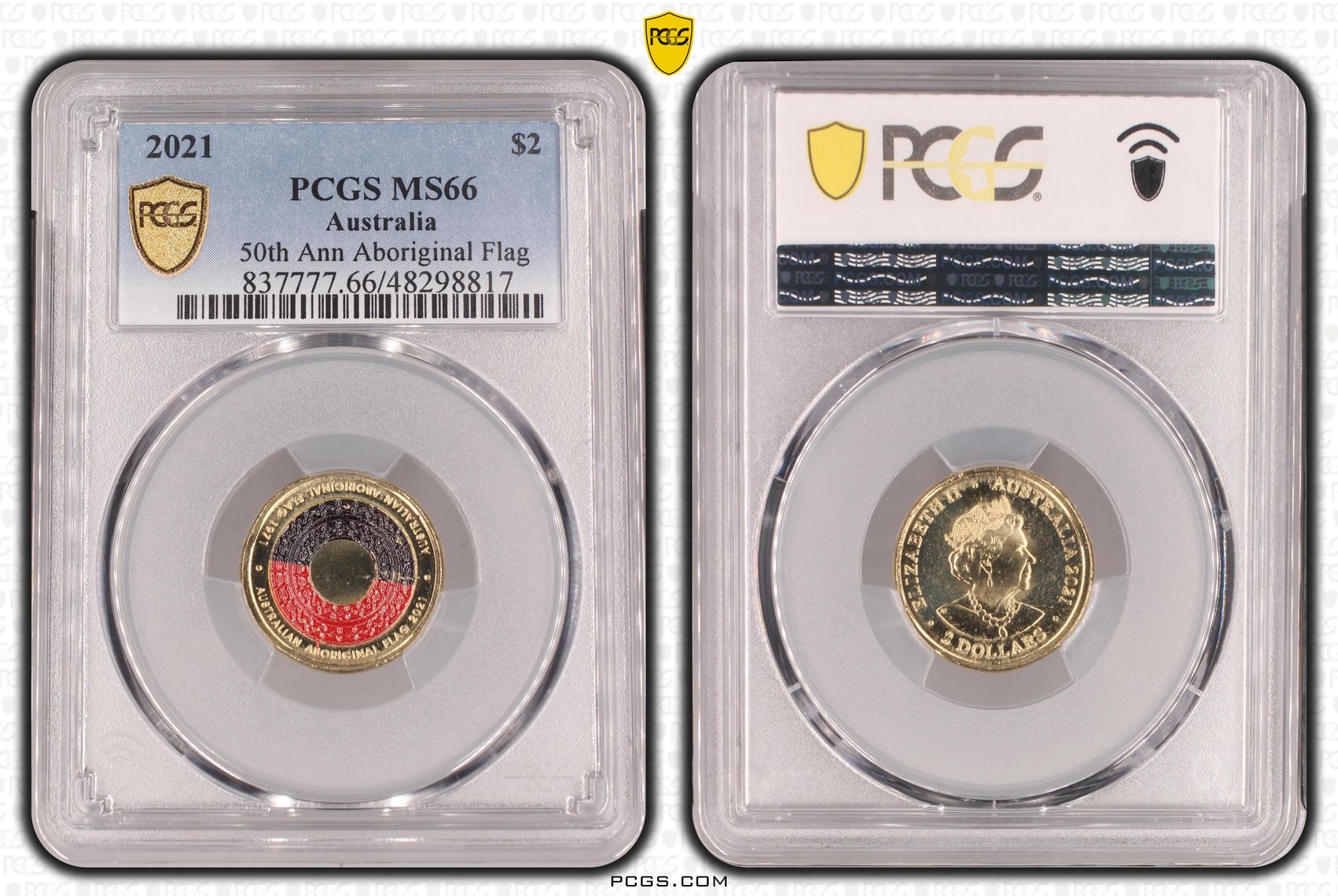 50th Ann Aboriginal Flag Colorized, Two Dollar, 2021, PCGS MS66