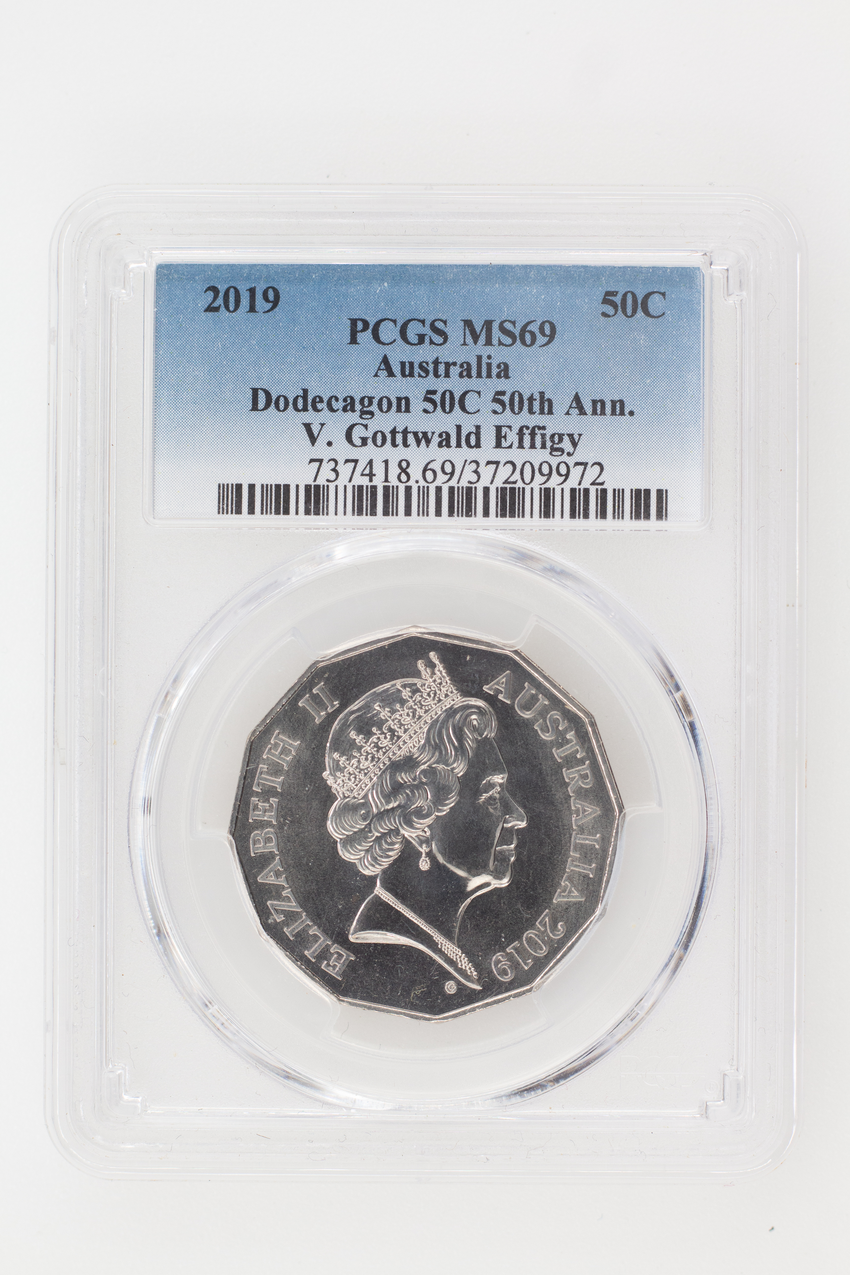 2019 Australia Fifty Cent, 50c Dodecagon 50C 50th Ann. V. Gottwald Effigy PCGS - MS69 POP 14/0 -972