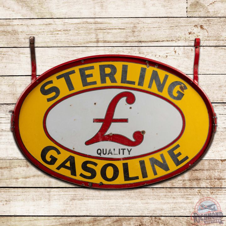 Sterling Quality Gasoline 5' Double Sided Porcelain Sign w/ Factory Ring "Minor"