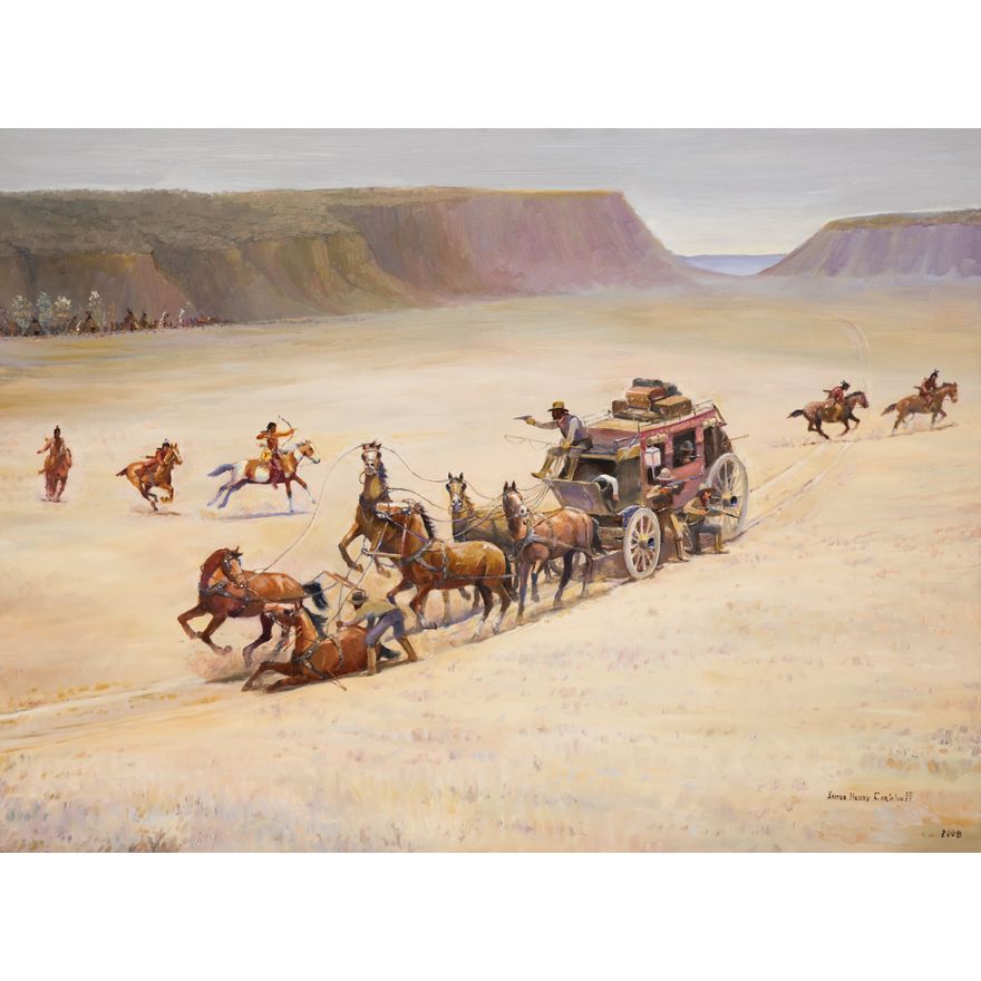 Jim Carkhuff ''Attack on the Stagecoach'' 2008 Oil