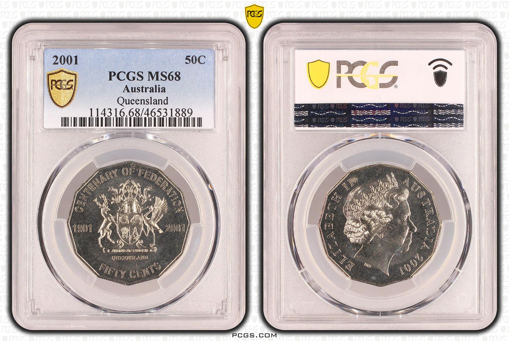 Elizabeth II, Queensland, POP 16/0, Fifty Cent, 2001, PCGS MS 68