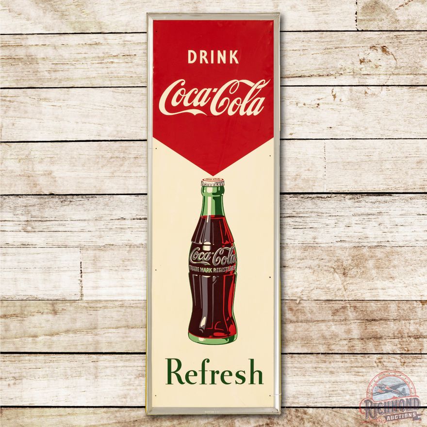 1957 Drink Coca-Cola "Refresh" w/ Bottle Metal Sign TAC 9