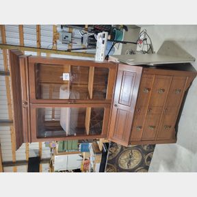 Antique Secretarial China Cabinet with Unique Inkwell