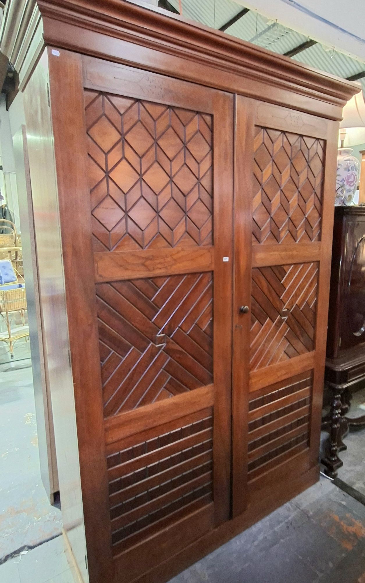 Rare Parquetry Cedar Two Door Cupboard