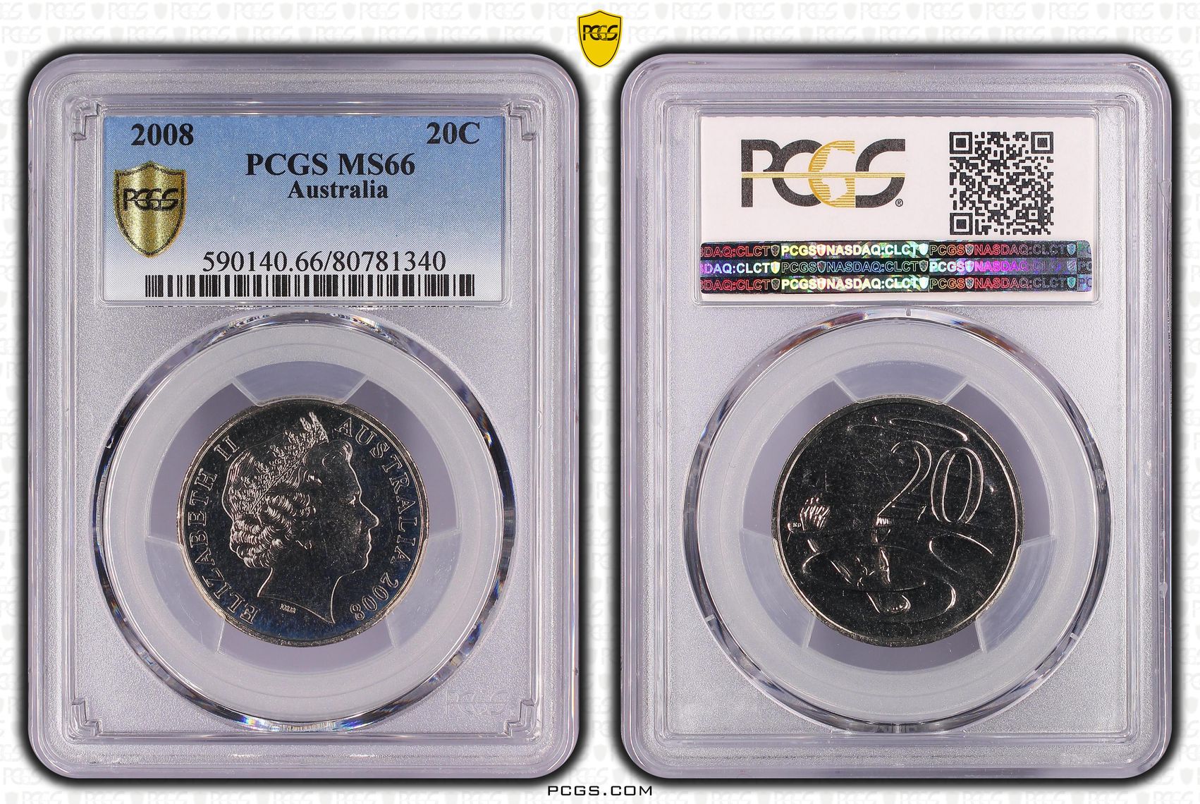 Elizabeth II, Twenty Cent, 2008, PCGS MS66