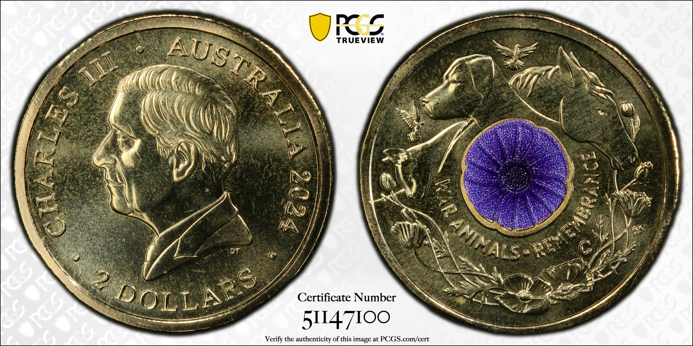 War Animal Remembrance Colorized , Two Dollar, 2024-C, PCGS MS68