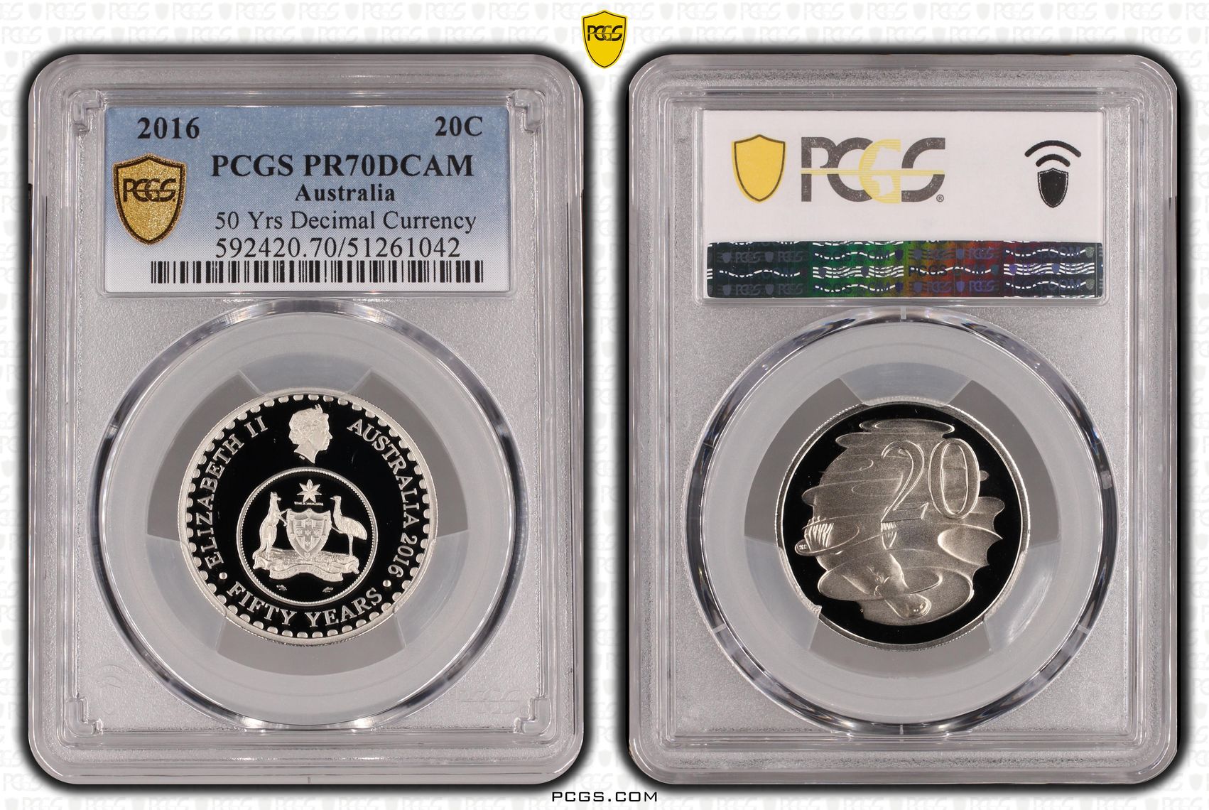 50 Yrs Decimal Currency, Twenty Cent, 2016, PCGS PR70DCAM