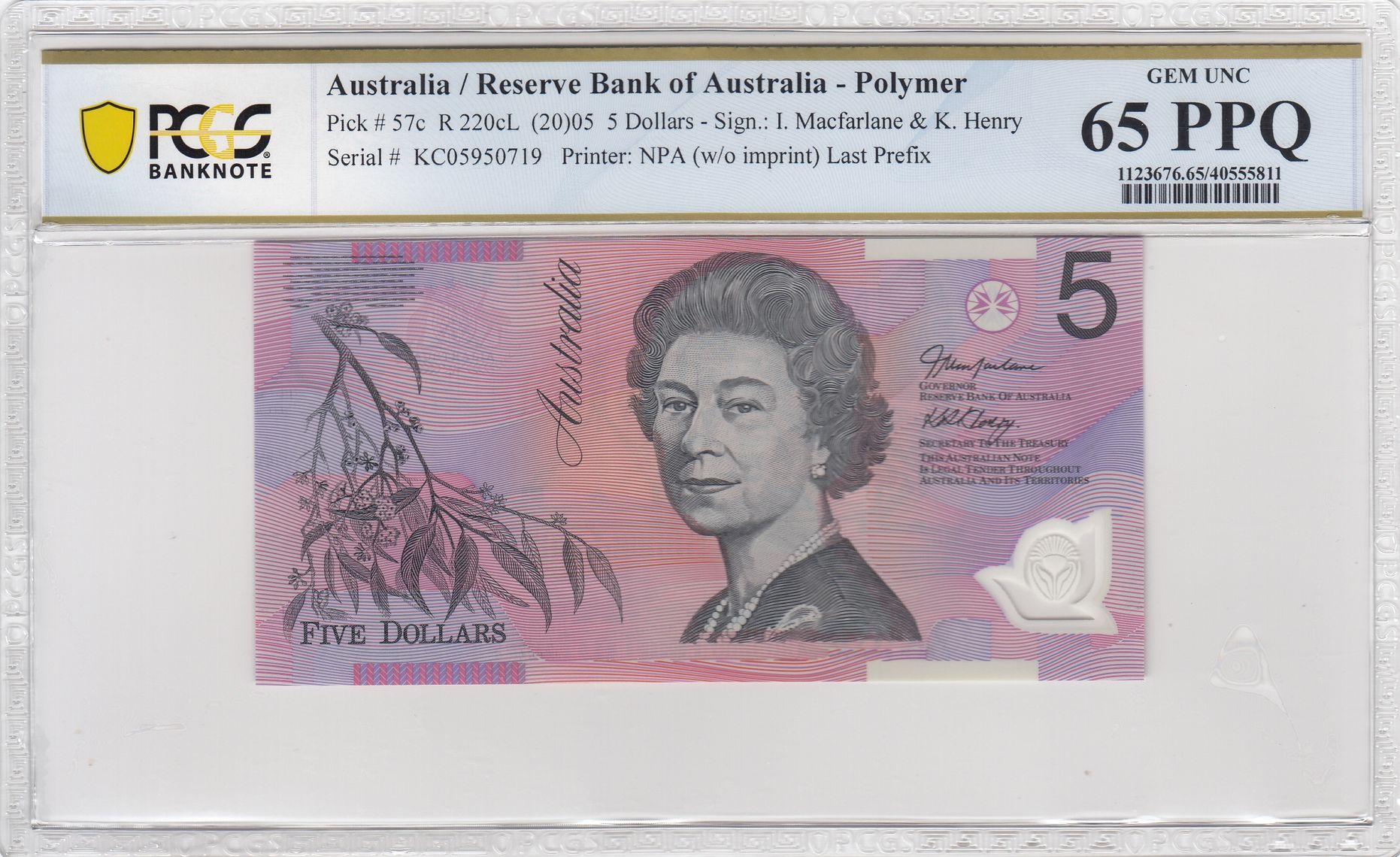 2005 $5 Macfarlane/Henry Gem Unc 65 PPQ Last Prefix