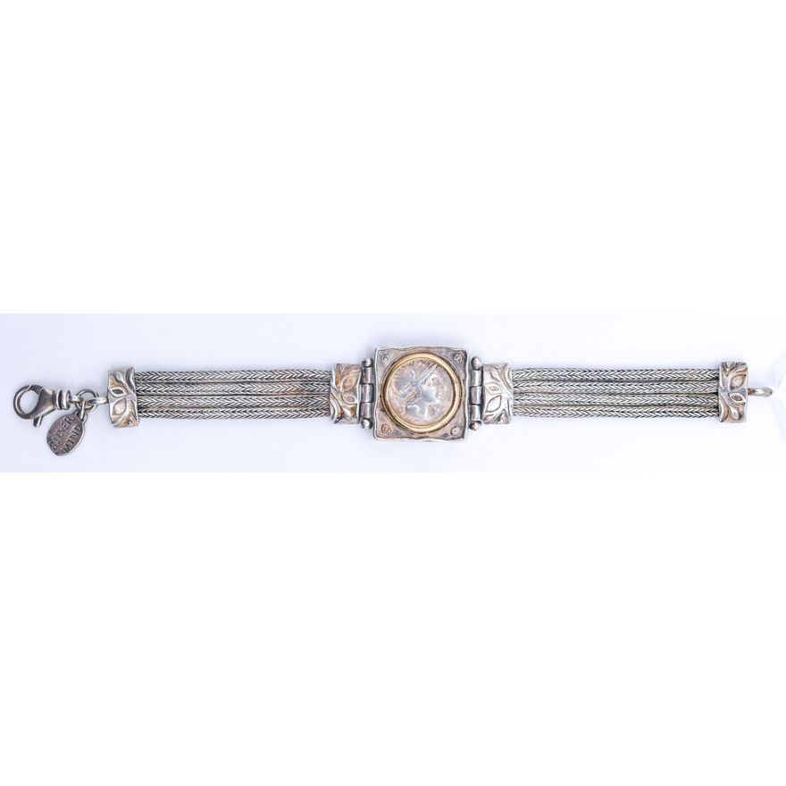 Silver Mind Sterling 18k Roman Coin Bracelet 7.5'' - 49 Grams