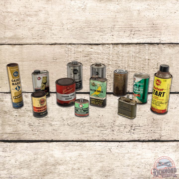 Group of 12 Whiz Automotive Themed Cans