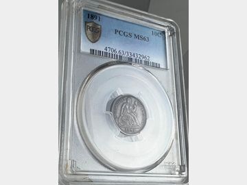 1891 USA LIBERTY 'SEATED DIME' SILVER 10 CENTS MS63