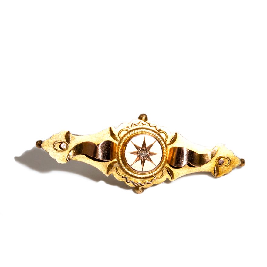 Antique Diamond 9 Carat Gold Brooch,