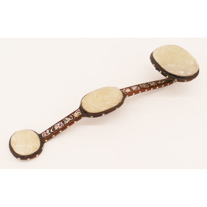 Chinese Qing Jade & Rosewood Ruyi Scepter