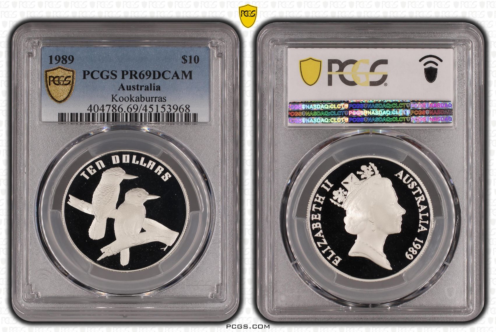 Elizabeth II, Kookaburras , Ten Dollar, 1989, PCGS PR69DCAM