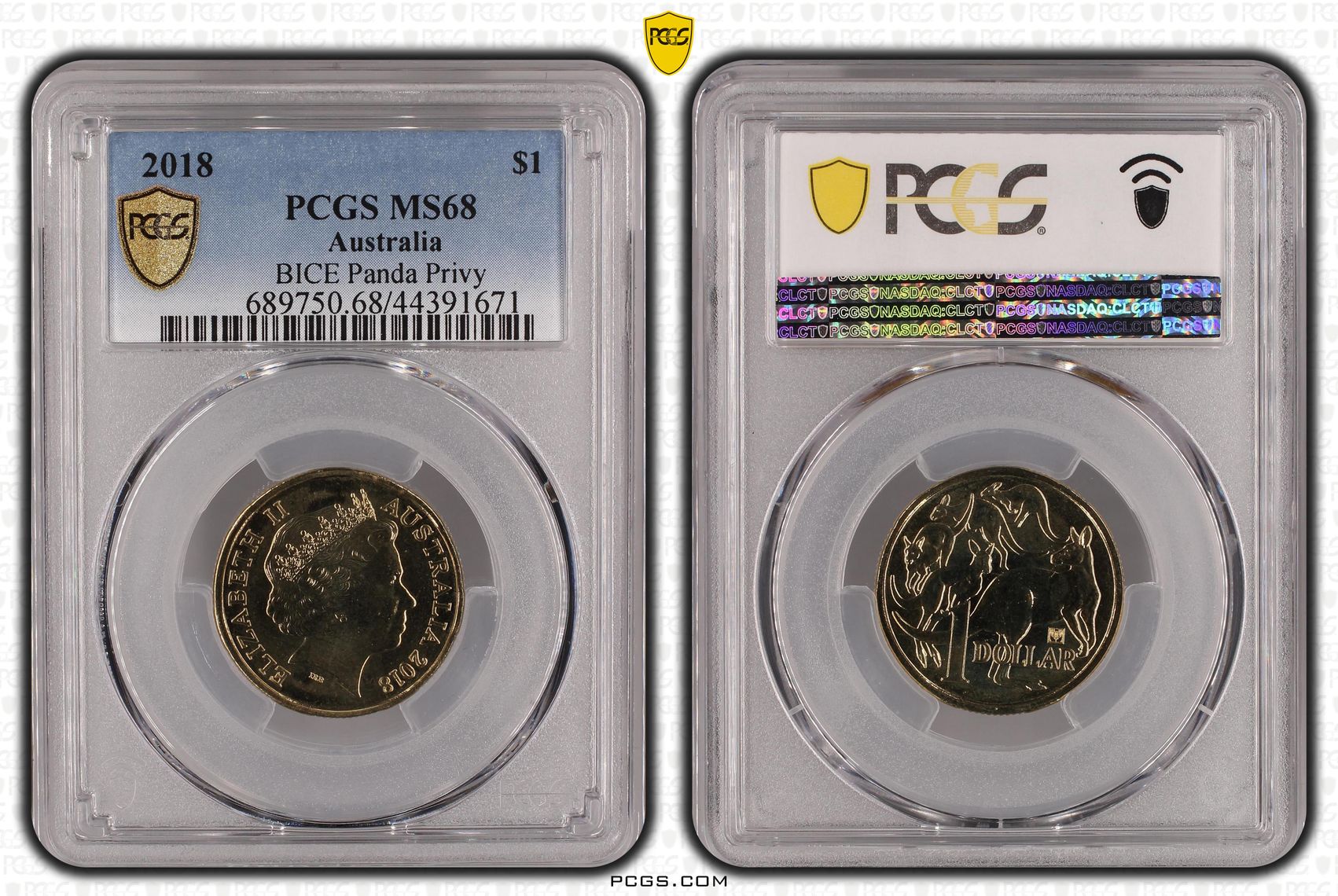 2018 Australia One Dollar, $1 BICE Panda Privy PCGS - MS68 -671