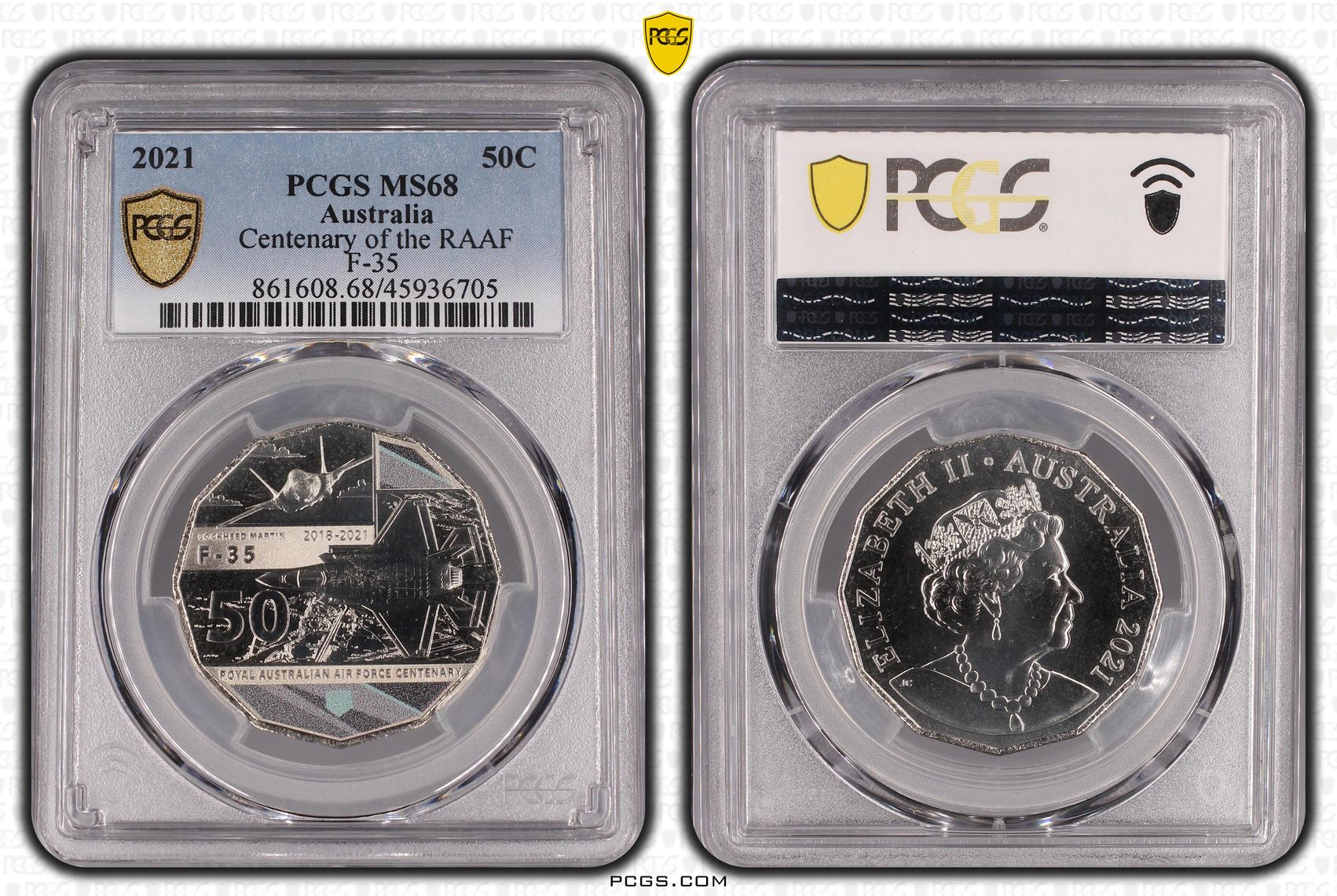 2021 Australia Fifty Cent, 50c Centenary of the RAAF F-35 PCGS - MS68 -705