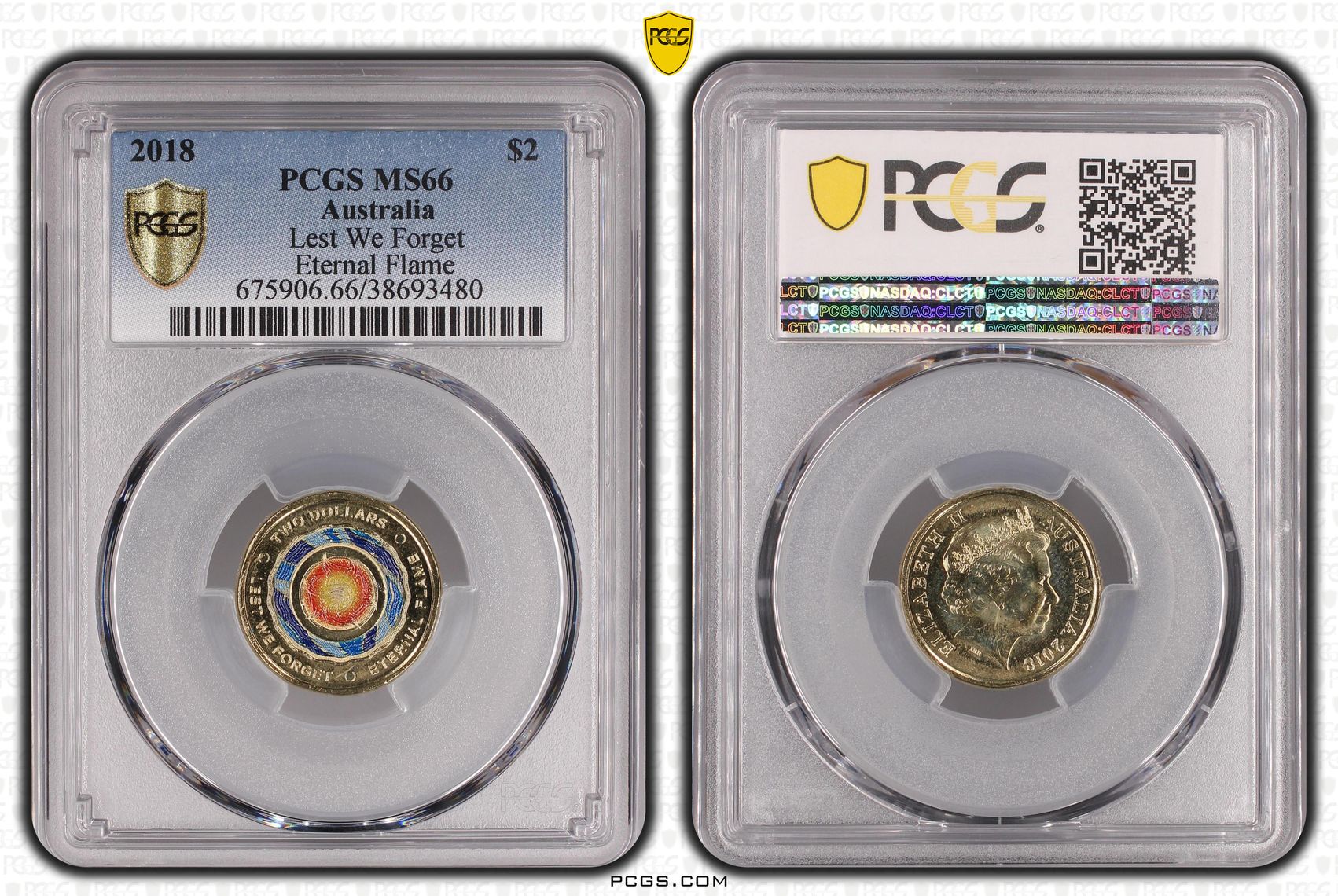 Lest We Forget - Eternal Flame, Two Dollar, 2018, PCGS MS66
