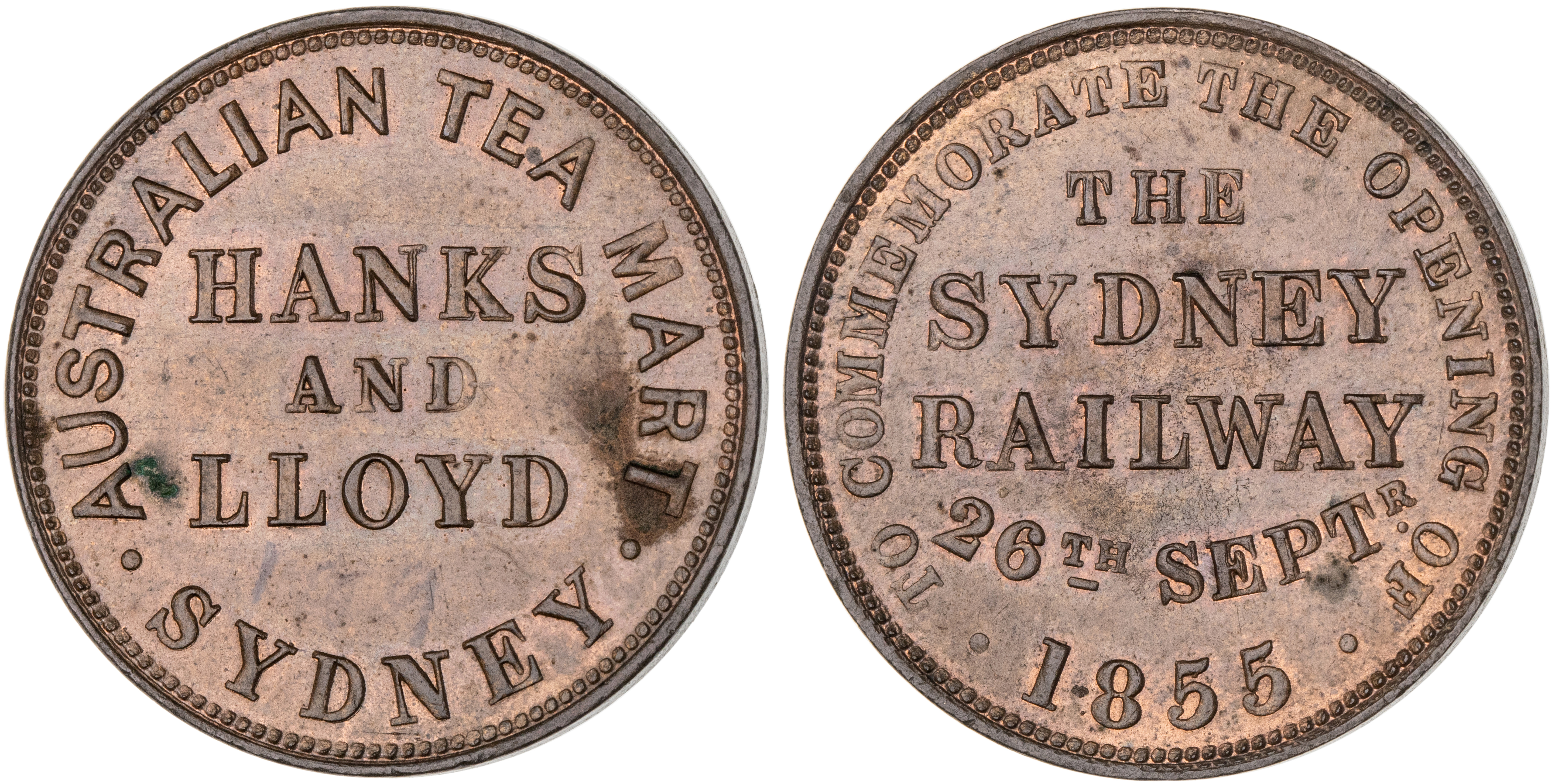Sydney, New South Wales, Hanks & Lloyd, Halfpenny, 1855, UNC