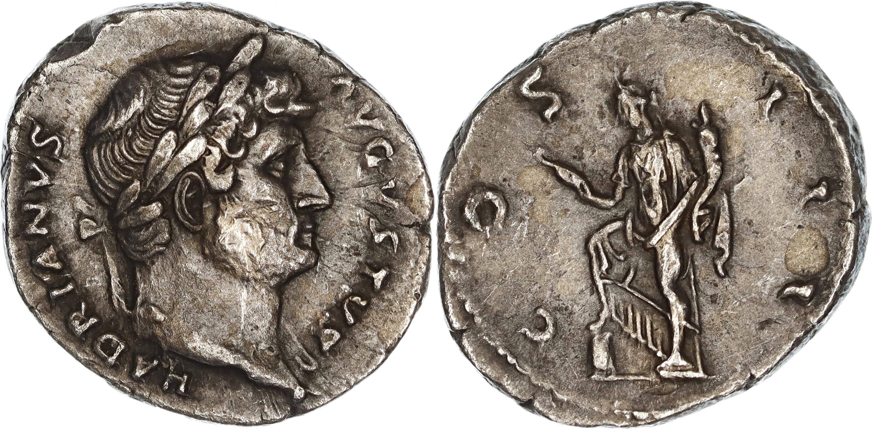 Roman Empire, Hadrian, Silver Denarius, 125-128 AD, VF+