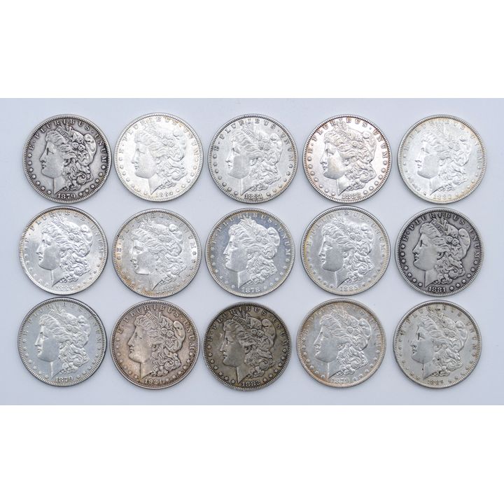 Box 15pc US Morgan Silver Dollars 1878-1921 Assorted