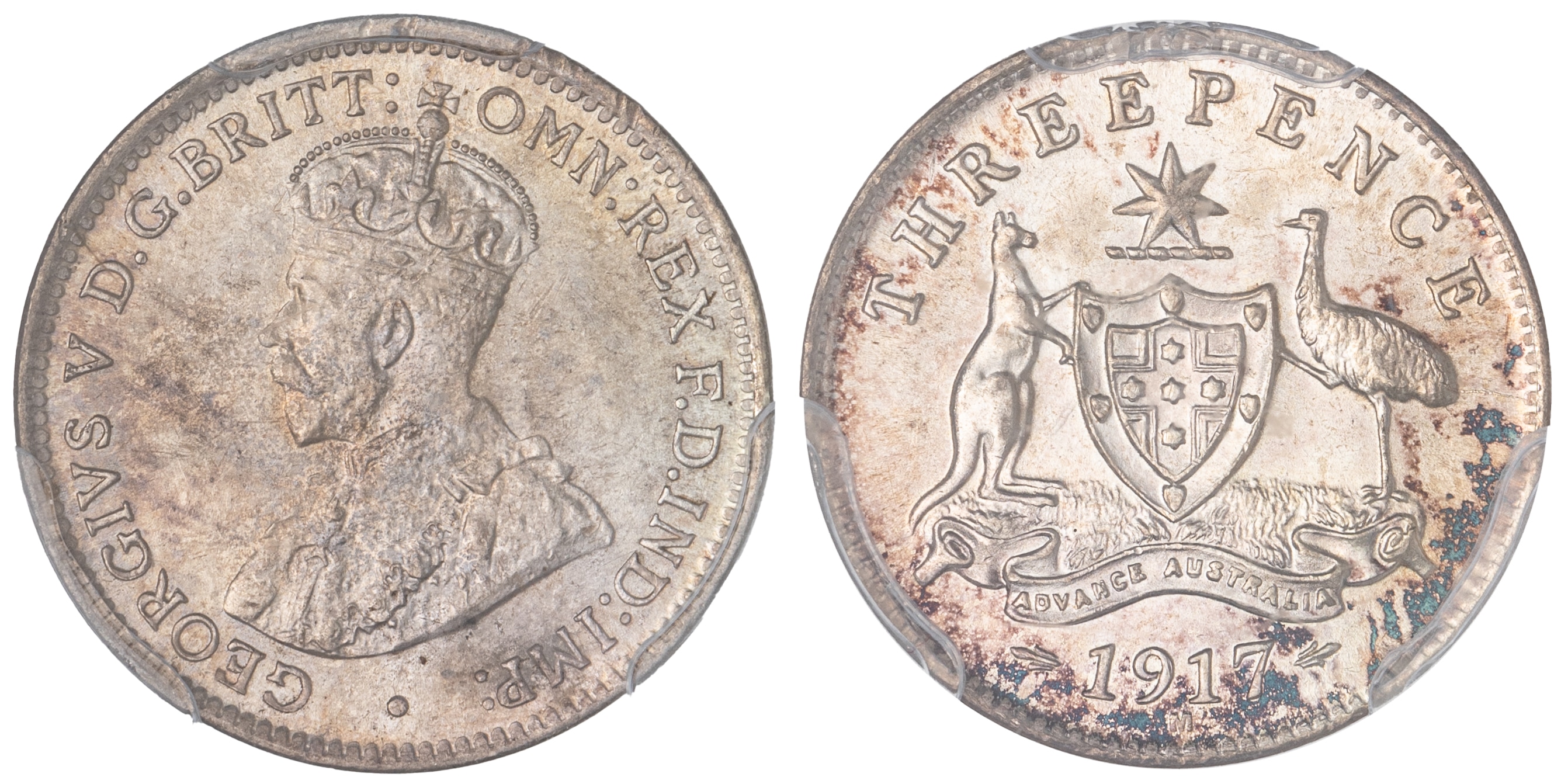 George V, Threepence, 1917-M, PCGS MS65
