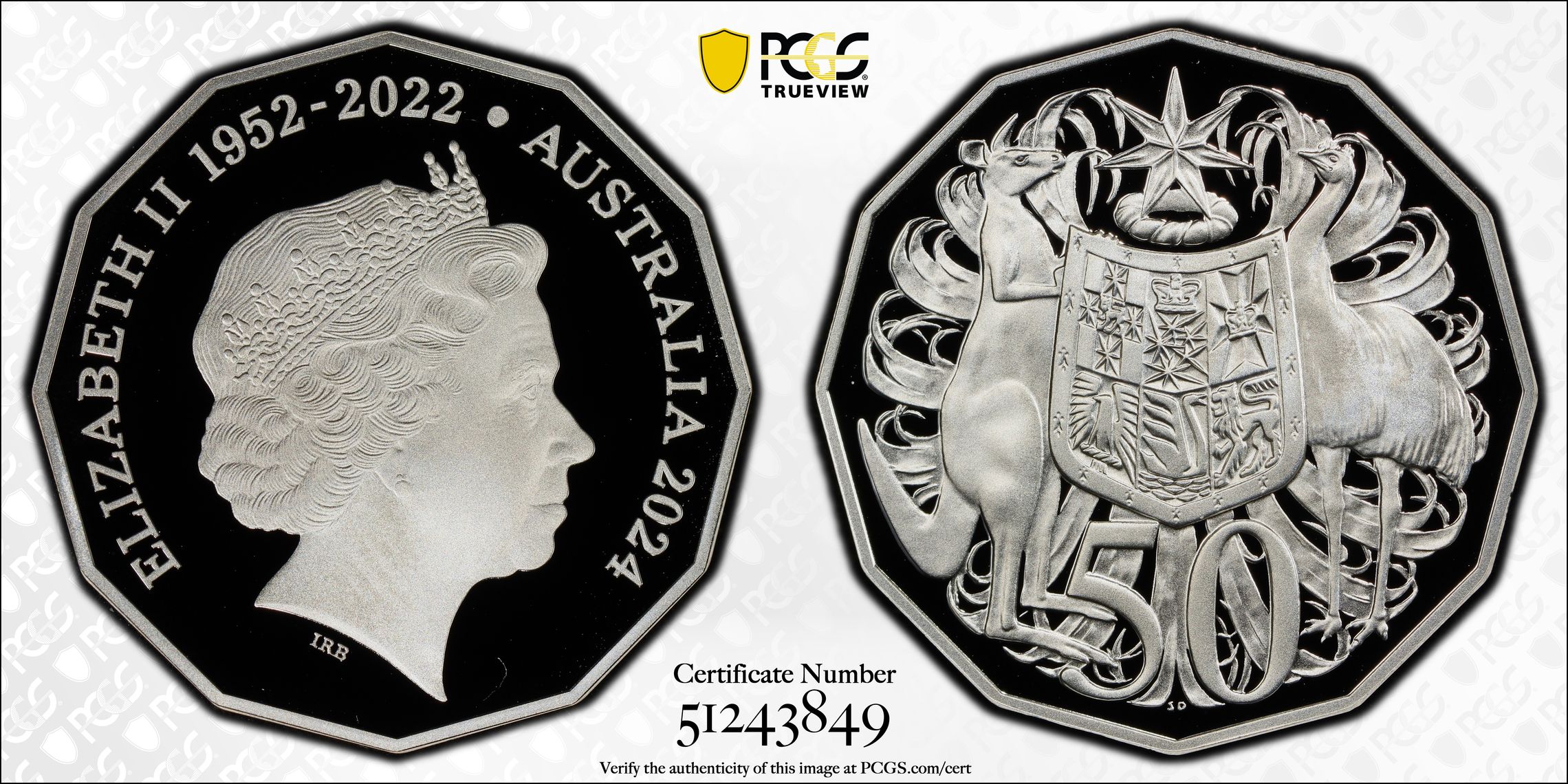 Queen Elizabeth II Silver, Fifty Cent, 2024, PCGS PR70DCAM