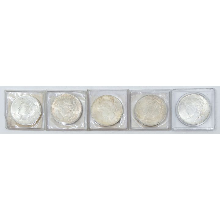Box 5pc US Peace Silver Dollars in Flips