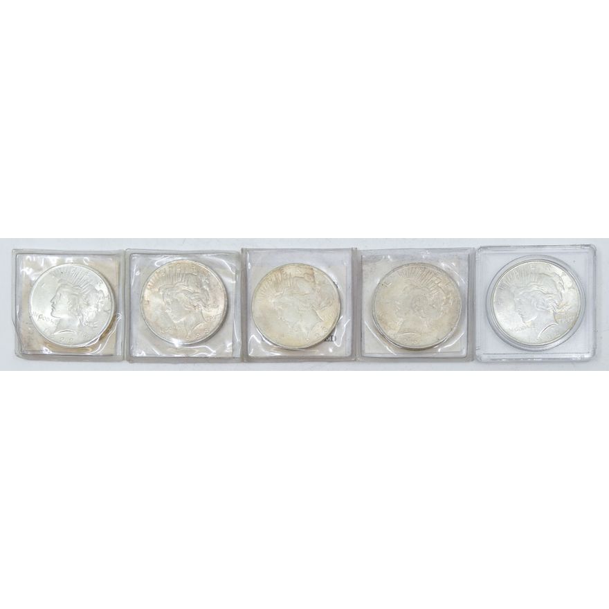 Box 5pc US Peace Silver Dollars in Flips