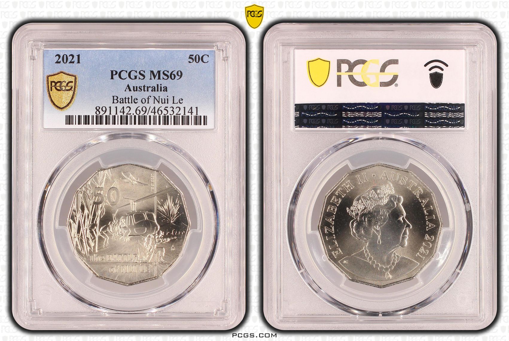 Elizabeth II, Battle of Nui Le, Fifty Cent, 2021, PCGS MS 69