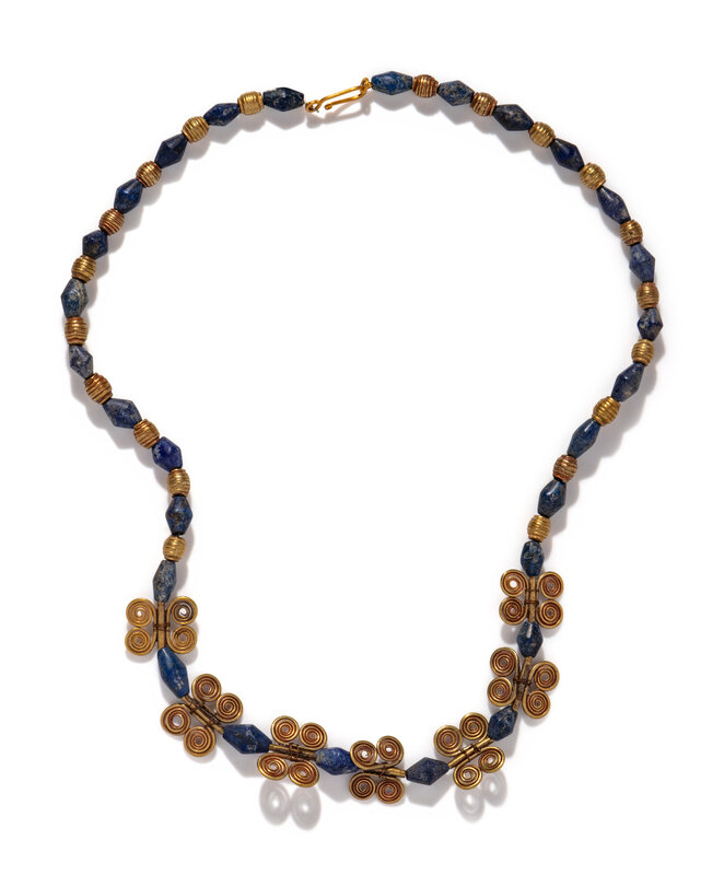 A Western Asiatic Gold and Lapis Lazuli Bead Necklace
