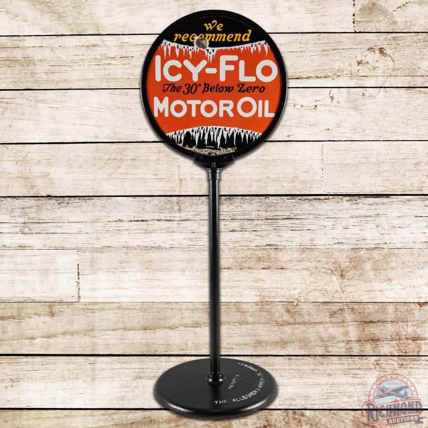 We Recommend Icy Flo Motor Oil DS Porcelain Curb Sign w/ Base