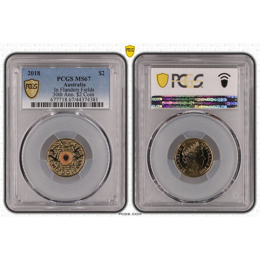 In Flanders Fields Colorized - 30th Ann. $2 Coin, Two Dollar, 2018, PCGS MS67
